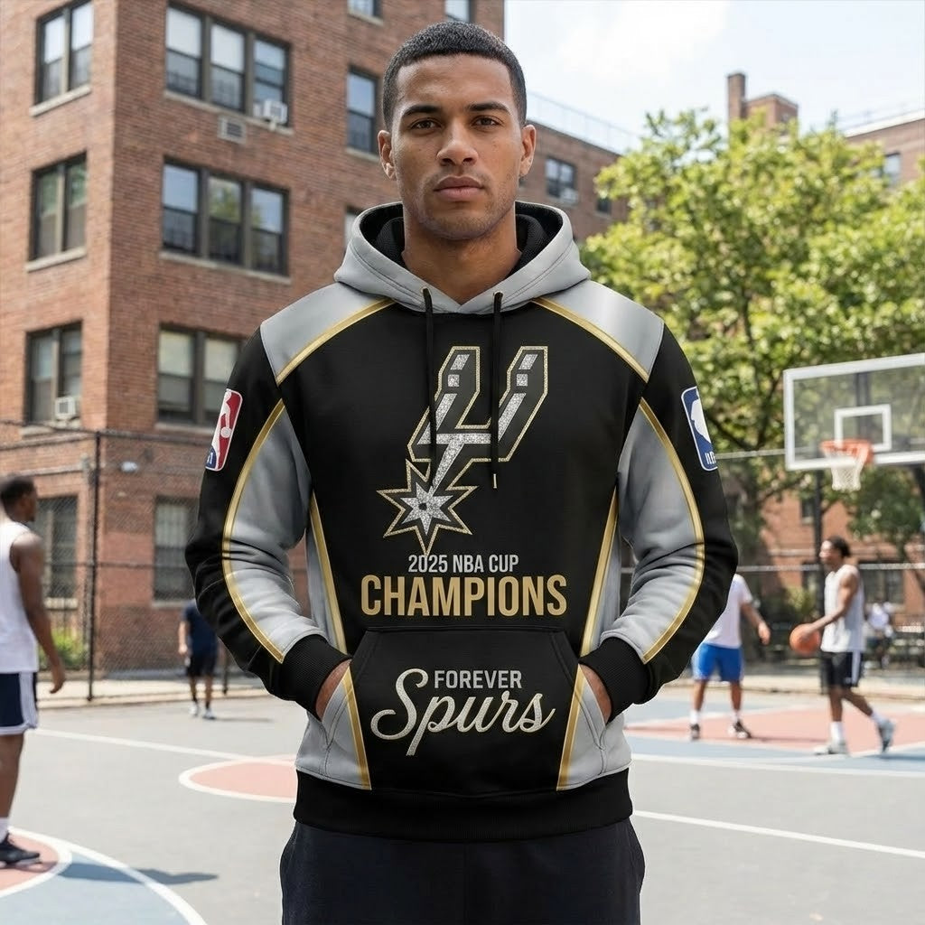 San Antonio Spurs 2025 NBA Cup Champions Hoodie - 3D All Over Print Apparel with Player Signatures - LeagueLockerGear