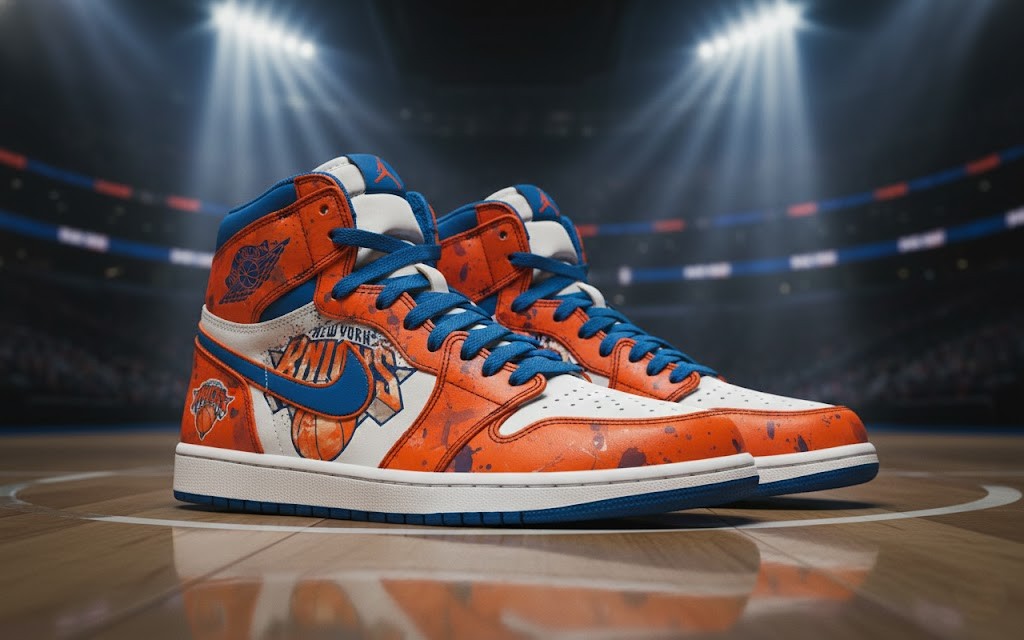 New York Knicks Air Jordan 1 - Custom Graffiti Art High Top Sneakers - LeagueLockerGear