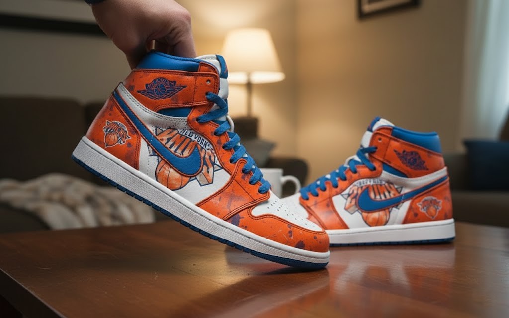 New York Knicks Air Jordan 1 - Custom Graffiti Art High Top Sneakers - LeagueLockerGear