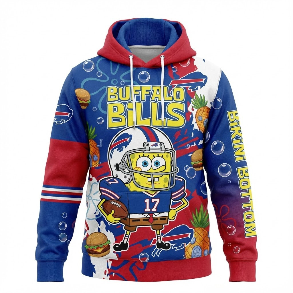 SpongeBob Buffalo Bills Hoodie - 3D All-Over Print Cartoon NFL Fan Apparel - LeagueLockerGear