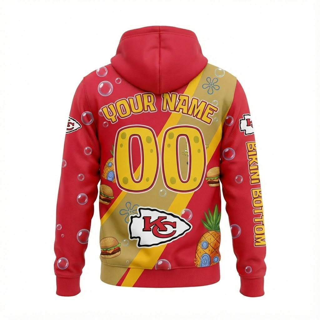 Kansas City Chiefs SpongeBob Hoodie - 3D Cartoon Crossover NFL Fan Gift - LeagueLockerGear