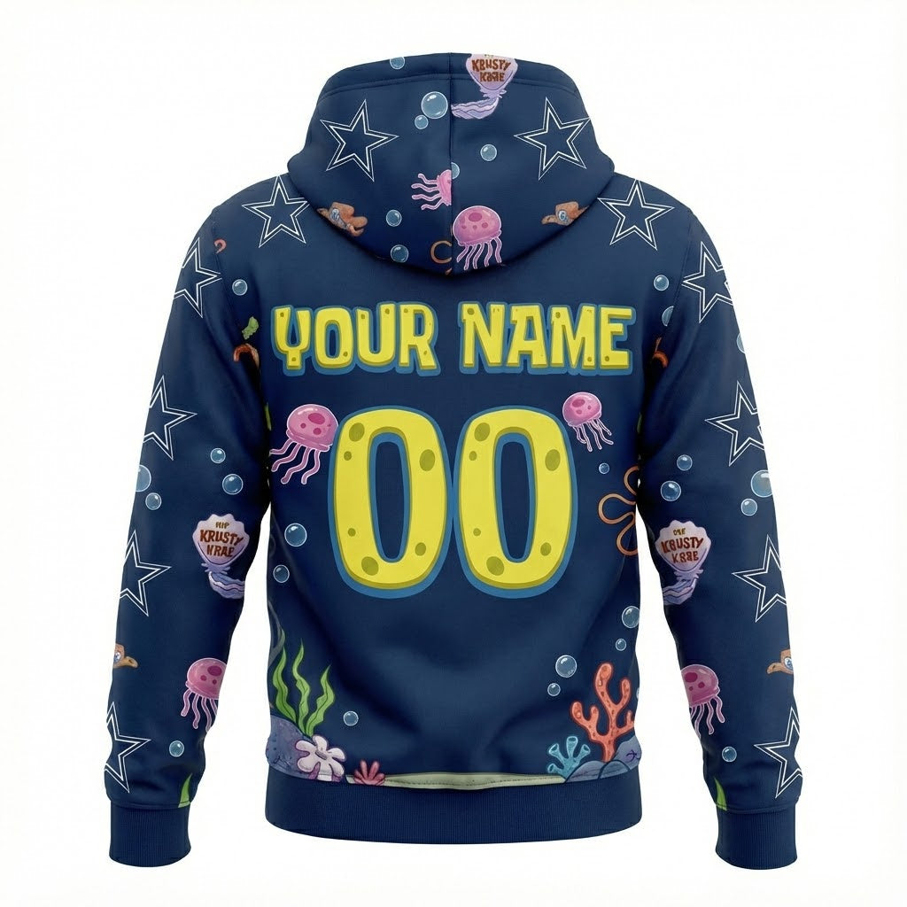 Dallas Cowboys SpongeBob SquarePants Hoodie - NFL Cartoon Crossover 3D All Over Print Pullover - LeagueLockerGear