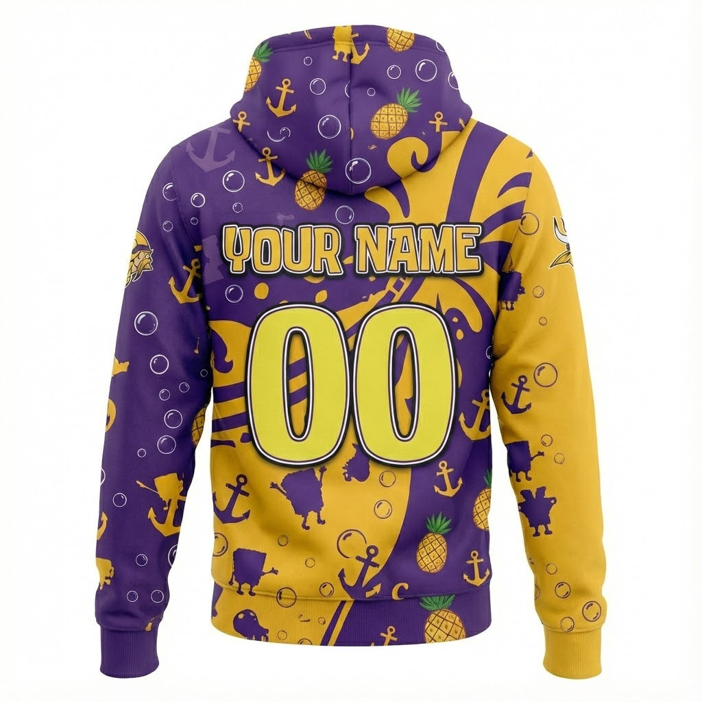 Minnesota Vikings SpongeBob Hoodie - 3D All Over Print Cartoon Crossover NFL Fan Gift - LeagueLockerGear