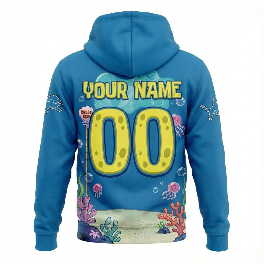 Detroit Lions Spongebob Squarepants Hoodie - 3D All Over Print Cartoon NFL Fan Apparel - LeagueLockerGear