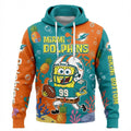 Miami Dolphins SpongeBob Hoodie - 3D All-Over Print Cartoon Crossover NFL Sweatshirt - LeagueLockerGear