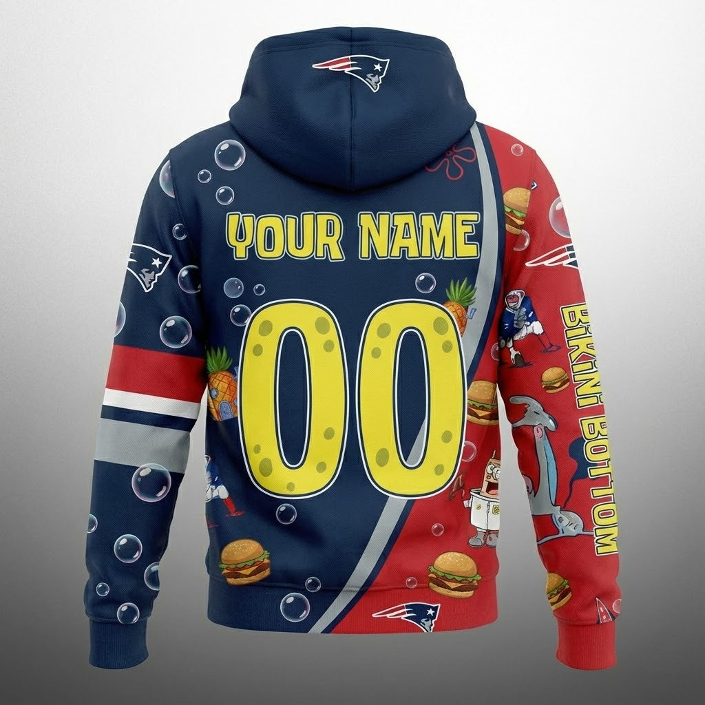 New England Patriots SpongeBob Hoodie - 3D All-Over Print NFL Cartoon Crossover Fan Gift - LeagueLockerGear