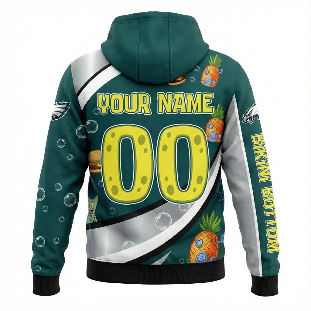 Philadelphia Eagles Spongebob Hoodie - 3D All Over Print Cartoon Crossover NFL Fan Apparel - LeagueLockerGear