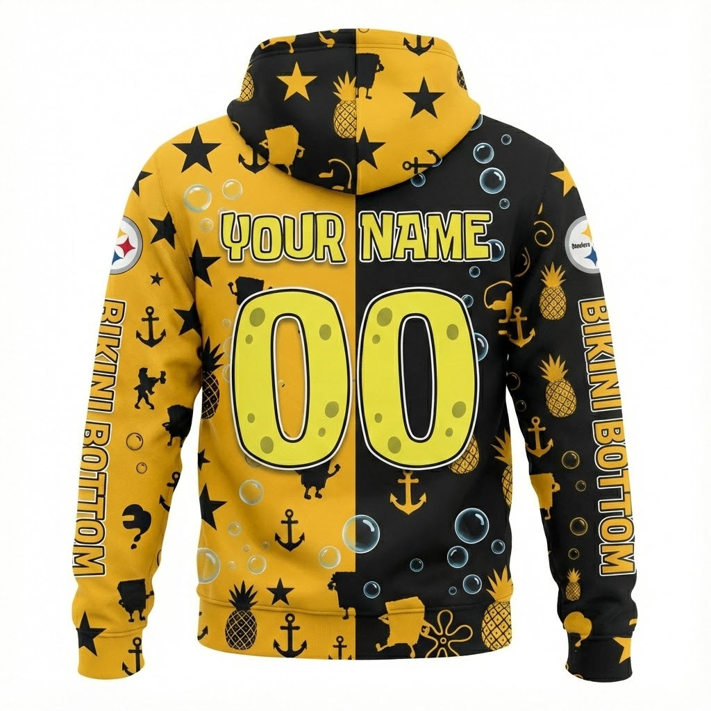 Pittsburgh Steelers SpongeBob Hoodie - 3D All Over Print Cartoon Football Fan Gift - LeagueLockerGear