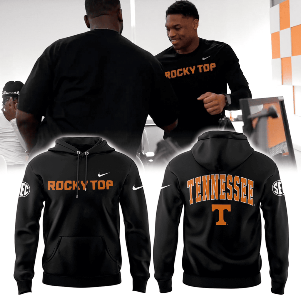 Tennessee Volunteers Rocky Top Hoodie - Black Nike Pullover Sweatshirt with SEC Logo and Bold Athletic Block Lettering - LeagueLockerGear