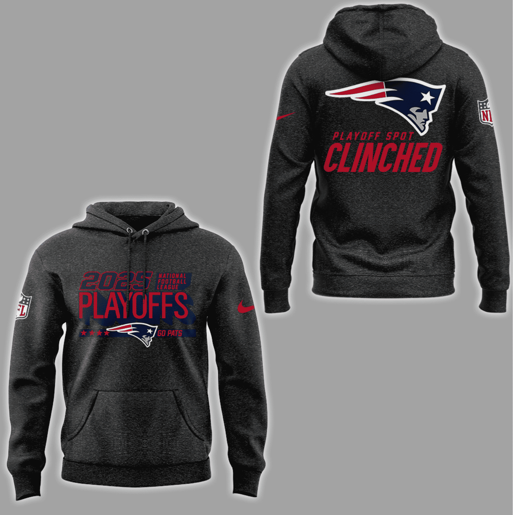 New England Patriots 2025 Playoffs Hoodie - NFL Playoff Spot Clinched Commemorative Charcoal Heather Sweatshirt - LeagueLockerGear