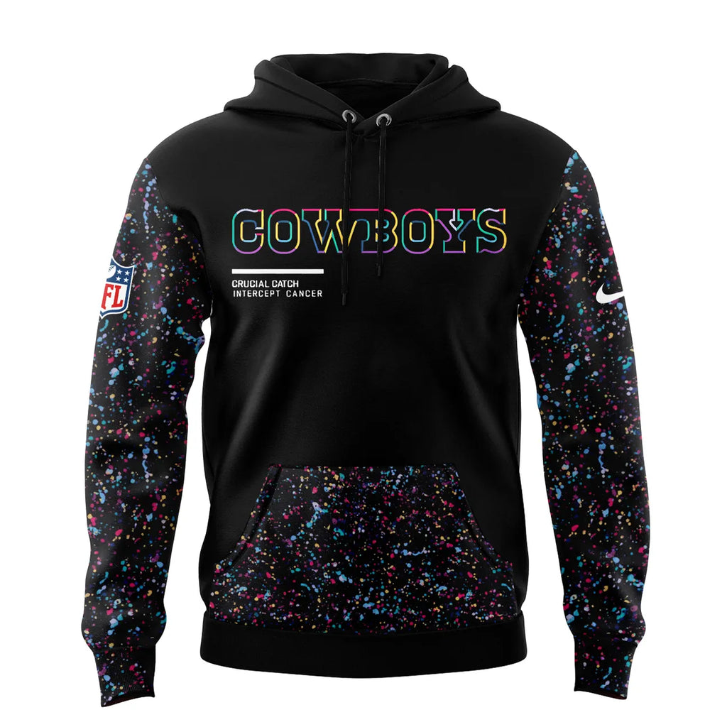 Dallas Cowboys Crucial Catch Hoodie - NFL Intercept Cancer Paint Splatter Pullover - LeagueLockerGear