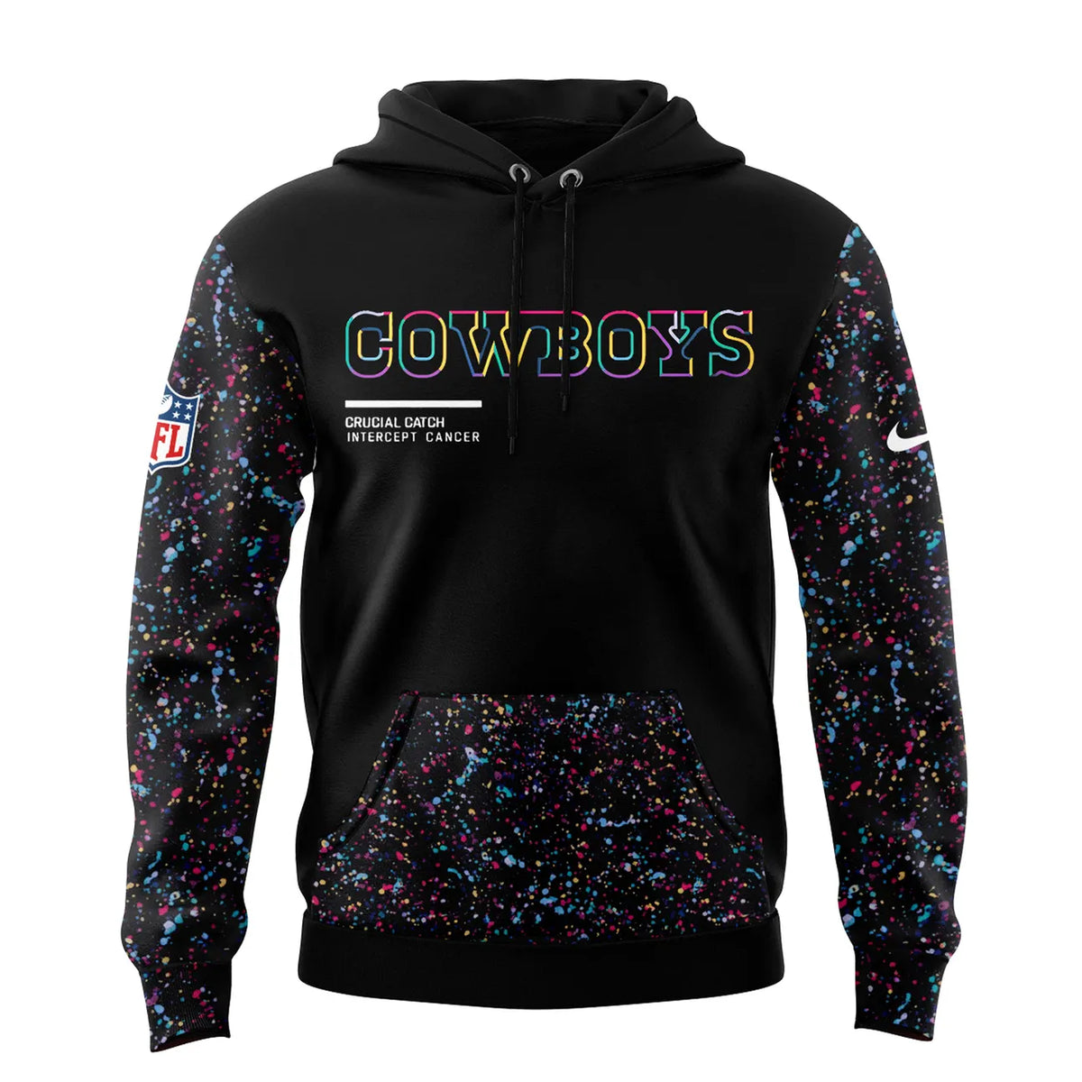 Dallas Cowboys Crucial Catch Hoodie - NFL Intercept Cancer Paint Splatter Pullover - LeagueLockerGear