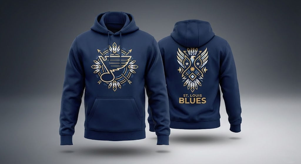 St. Louis Blues Pullover Hoodie - NHL Fan Apparel with Ornate Tribal Inspired Design - LeagueLockerGear