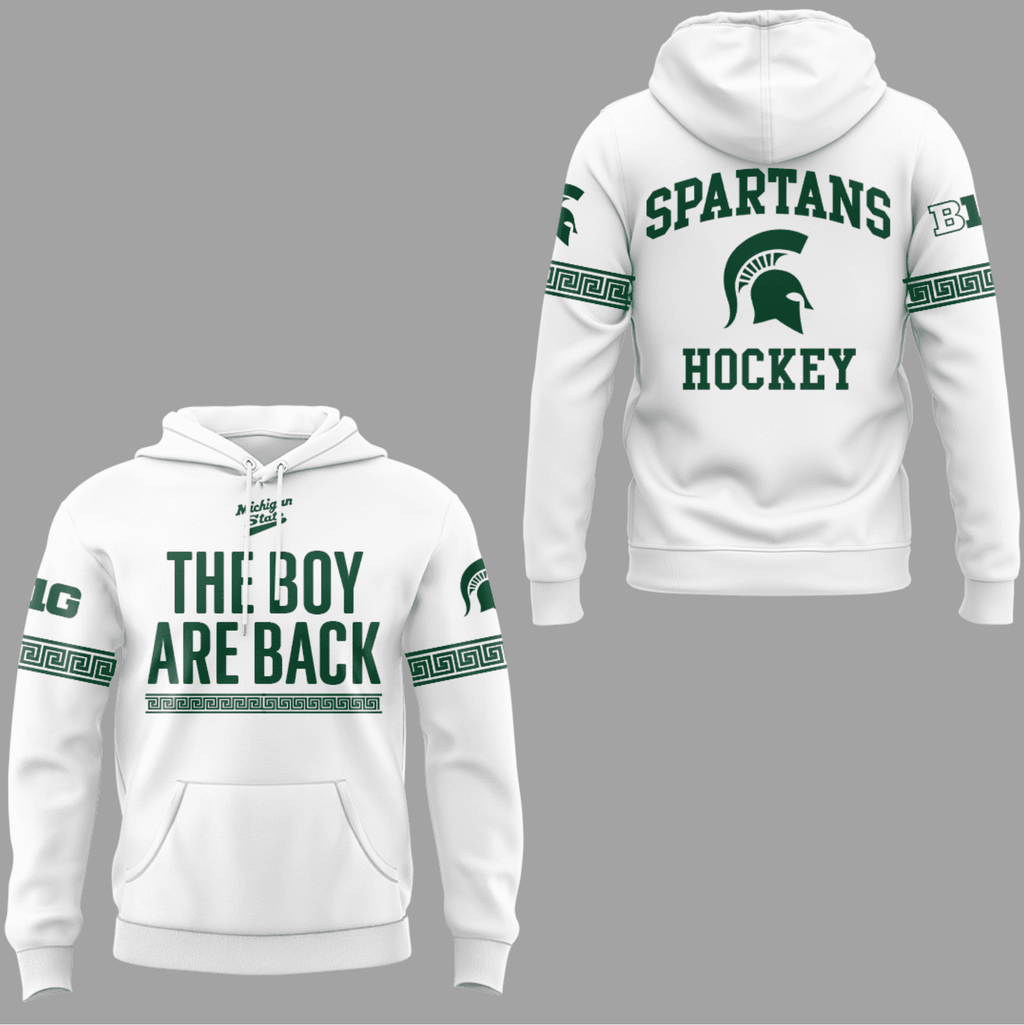 Michigan State Spartans Hockey Hoodie - The Boys Are Back Slogan with Greek Key Pattern Design - LeagueLockerGear
