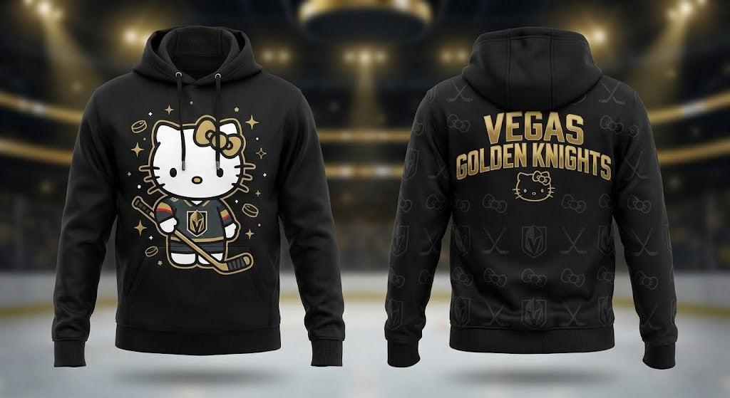 Vegas Golden Knights Hello Kitty Hoodie - Cute Sanrio Crossover NHL Fan Apparel - LeagueLockerGear