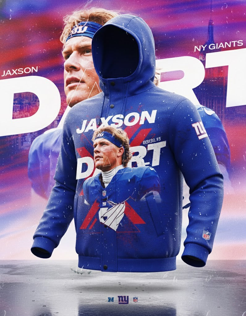 Jaxon Dart New York Giants Hoodie Jacket - NFL Football Graphic Tribute Fan Apparel - LeagueLockerGear