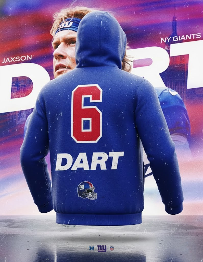 Jaxon Dart New York Giants Hoodie Jacket - NFL Football Graphic Tribute Fan Apparel - LeagueLockerGear