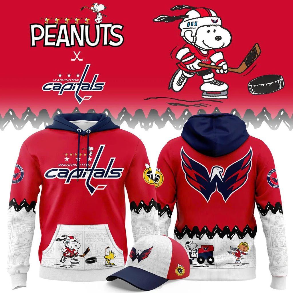 Washington Capitals Peanuts Hoodie - Snoopy Hockey 3D Apparel - LeagueLockerGear