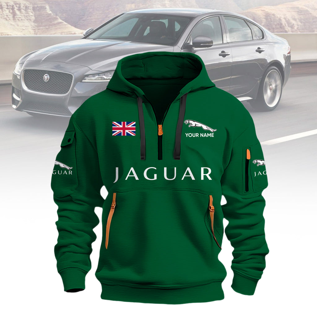 Custom Jaguar Hoodie - 3D Car Logo Pullover Sweatshirt with UK Flag - LeagueLockerGear