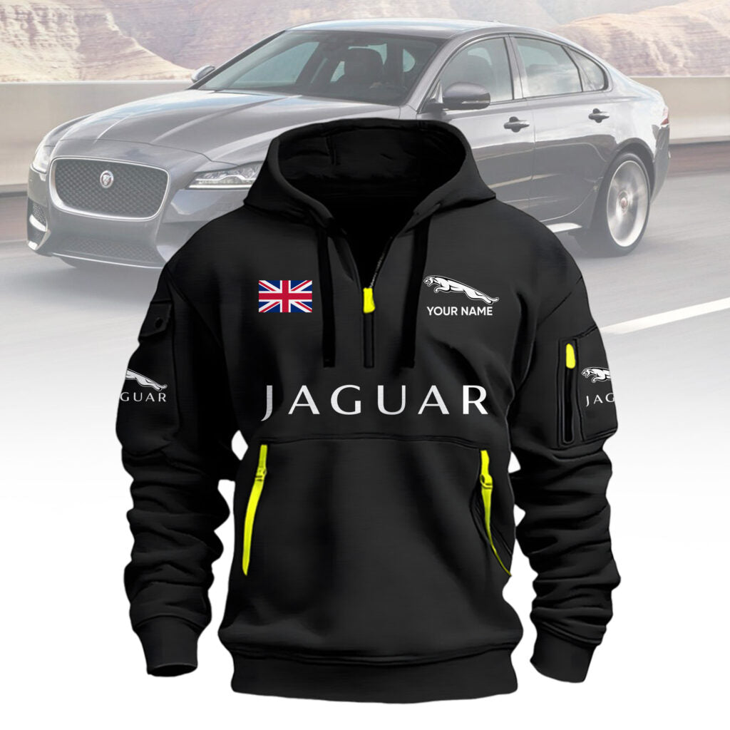 Custom Jaguar Hoodie - 3D Car Logo Pullover Sweatshirt with UK Flag - LeagueLockerGear