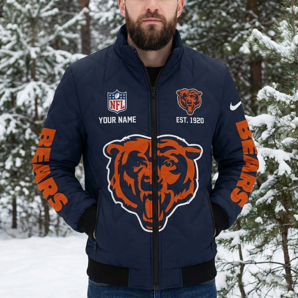 Chicago Bears NFL Personalized EST. 1920 Quilted Bomber Jacket - LeagueLockerGear