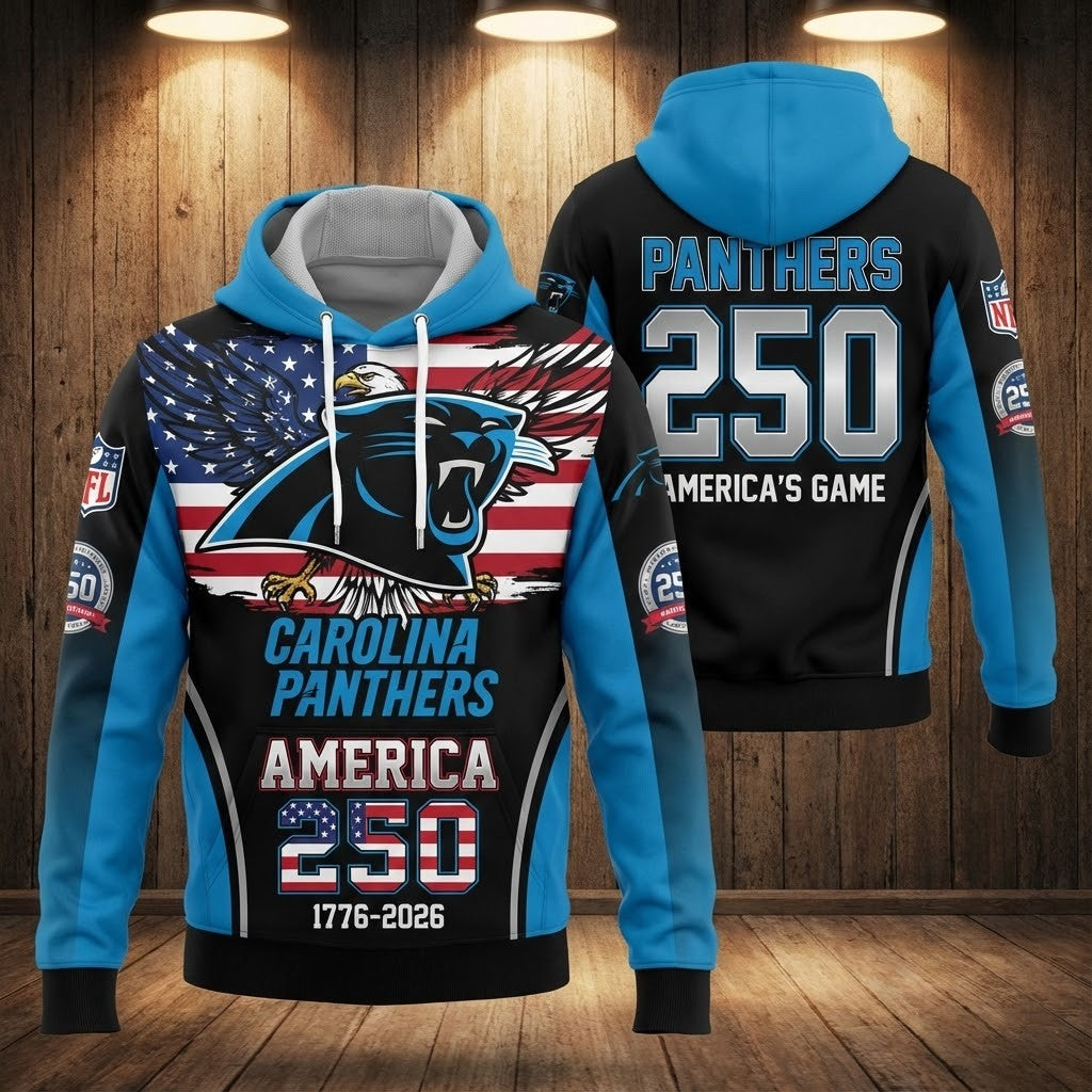 Carolina Panthers America 250th Anniversary 1776-2026 Hoodie - LeagueLockerGear