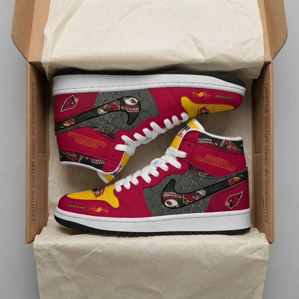 Arizona Cardinals Personalized Name Heartbeat High Top Shoes - LeagueLockerGear