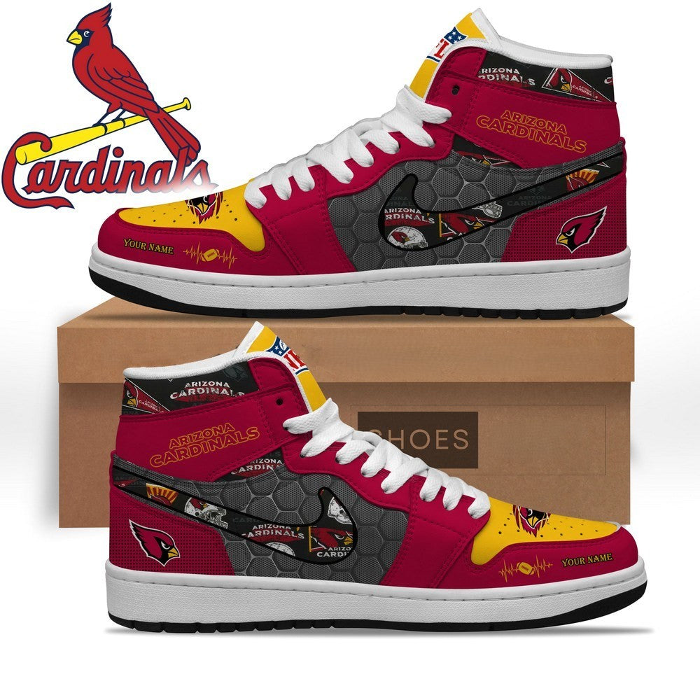 Arizona Cardinals Personalized Name Heartbeat High Top Shoes - LeagueLockerGear