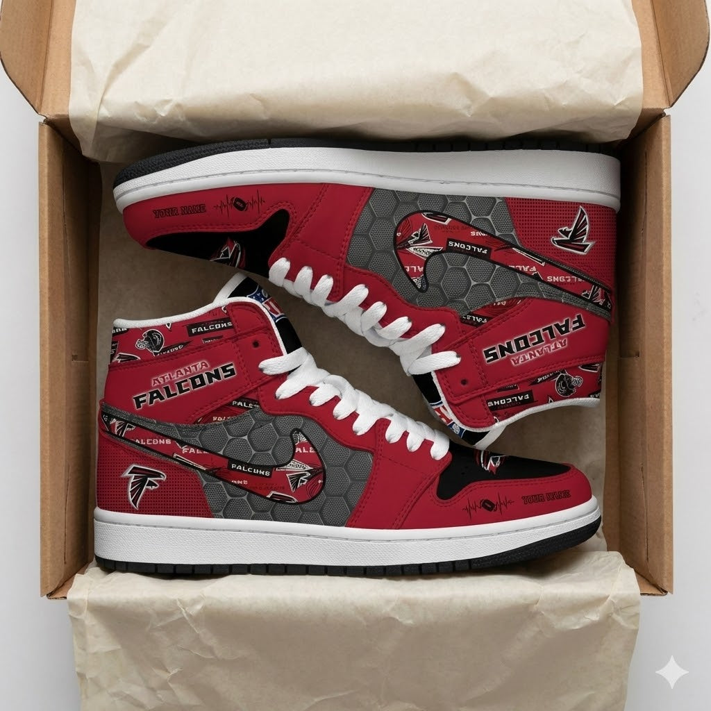 Atlanta Falcons Personalized Name EKG Football High Top Shoes - LeagueLockerGear