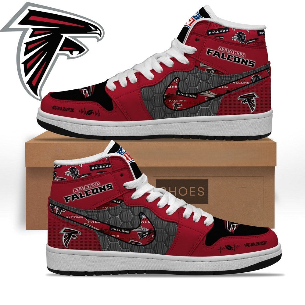 Atlanta Falcons Personalized Name EKG Football High Top Shoes - LeagueLockerGear
