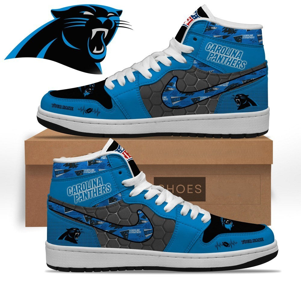 Carolina Panthers Personalized Name Heartbeat Air Jordan 1 - LeagueLockerGear