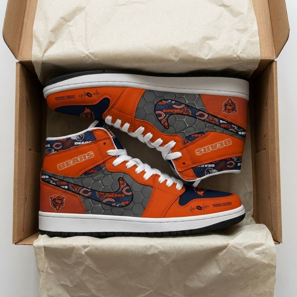Chicago Bears Personalized Name Football Heartbeat High Top Shoes - LeagueLockerGear