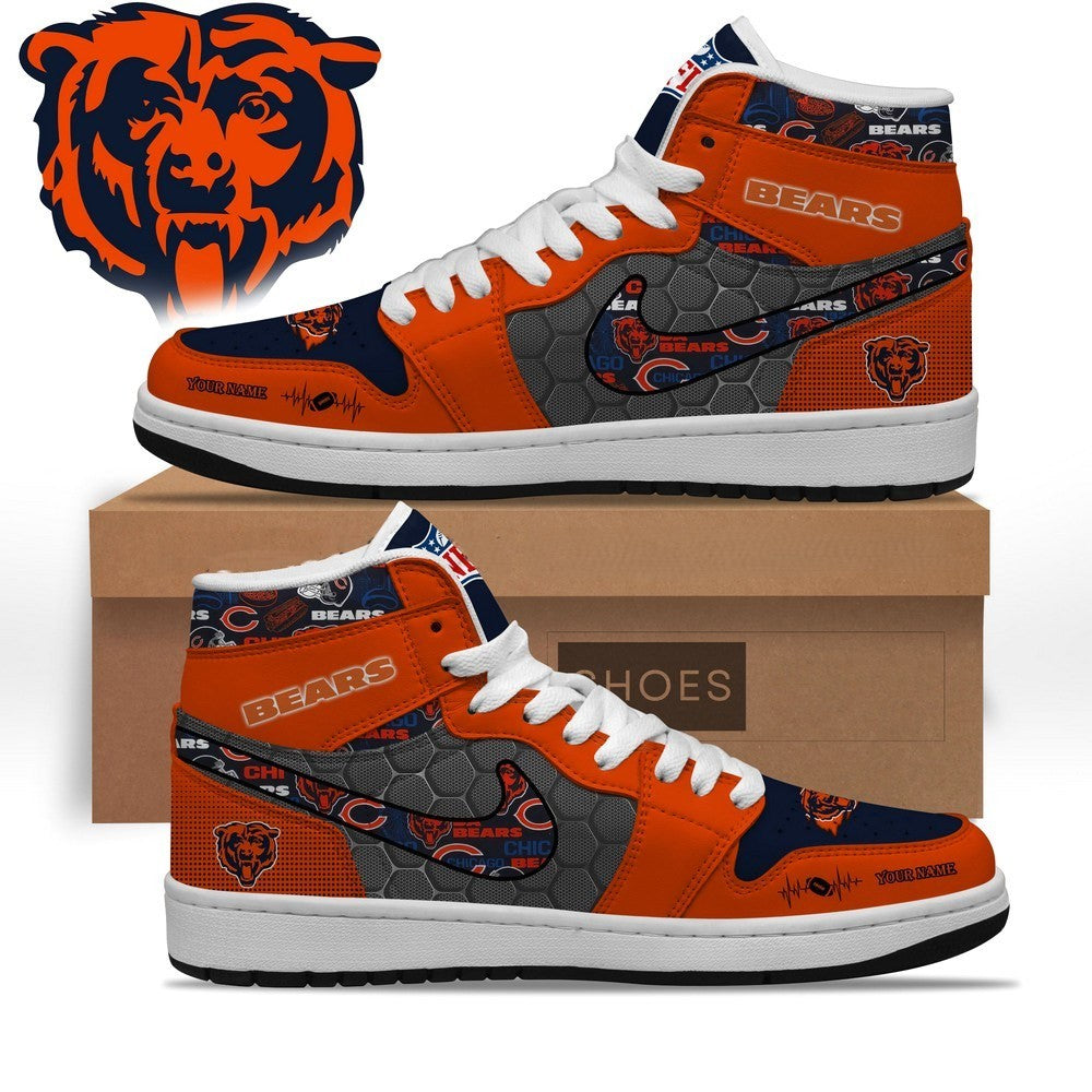 Chicago Bears Personalized Name Football Heartbeat High Top Shoes - LeagueLockerGear