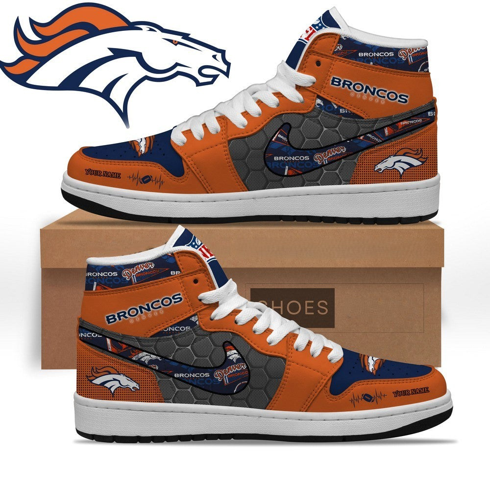 Denver Broncos Personalized Name Heartbeat High Top Shoes - LeagueLockerGear