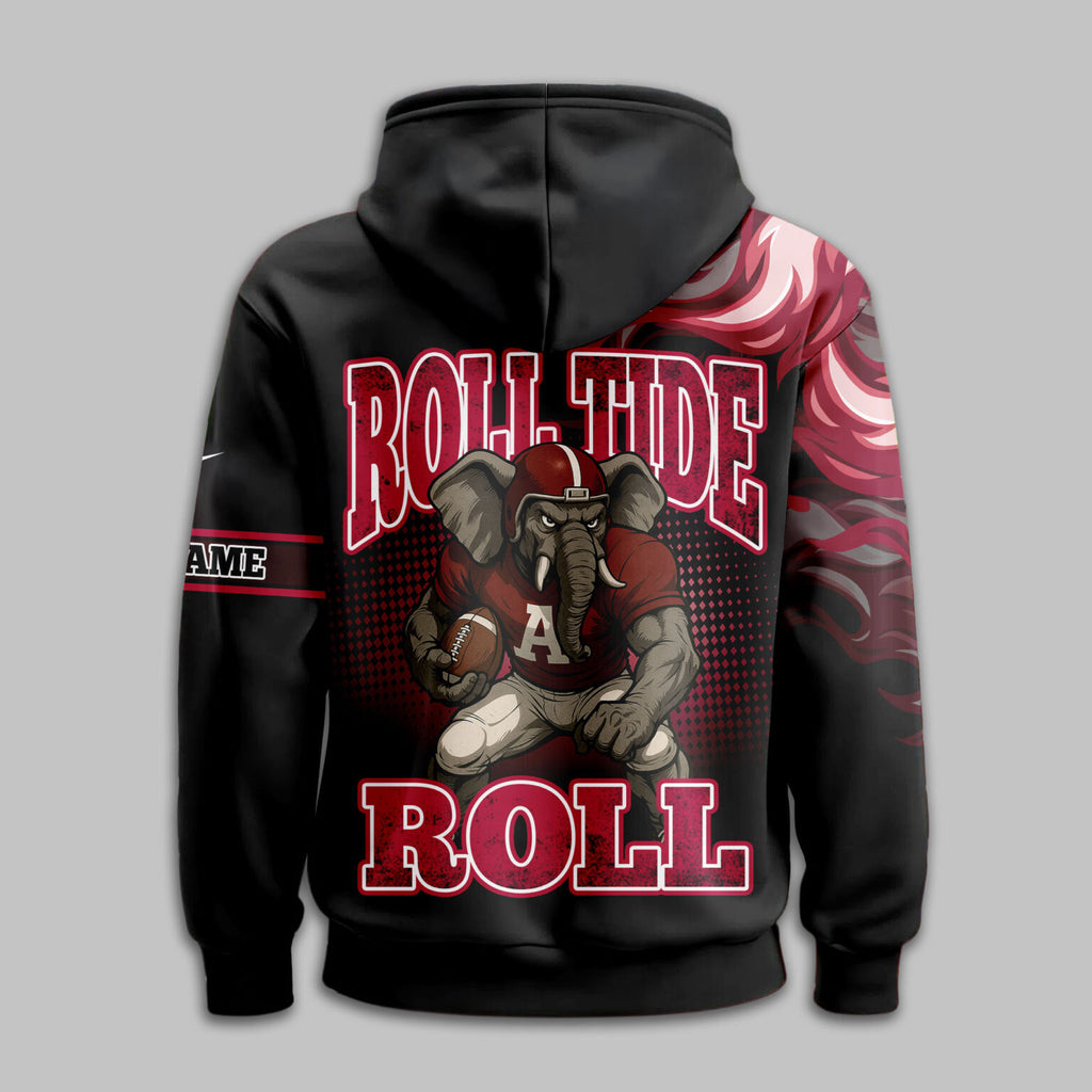 Alabama Crimson Tide Personalized Roll Tide Flaming Football 3D Hoodie - LeagueLockerGear
