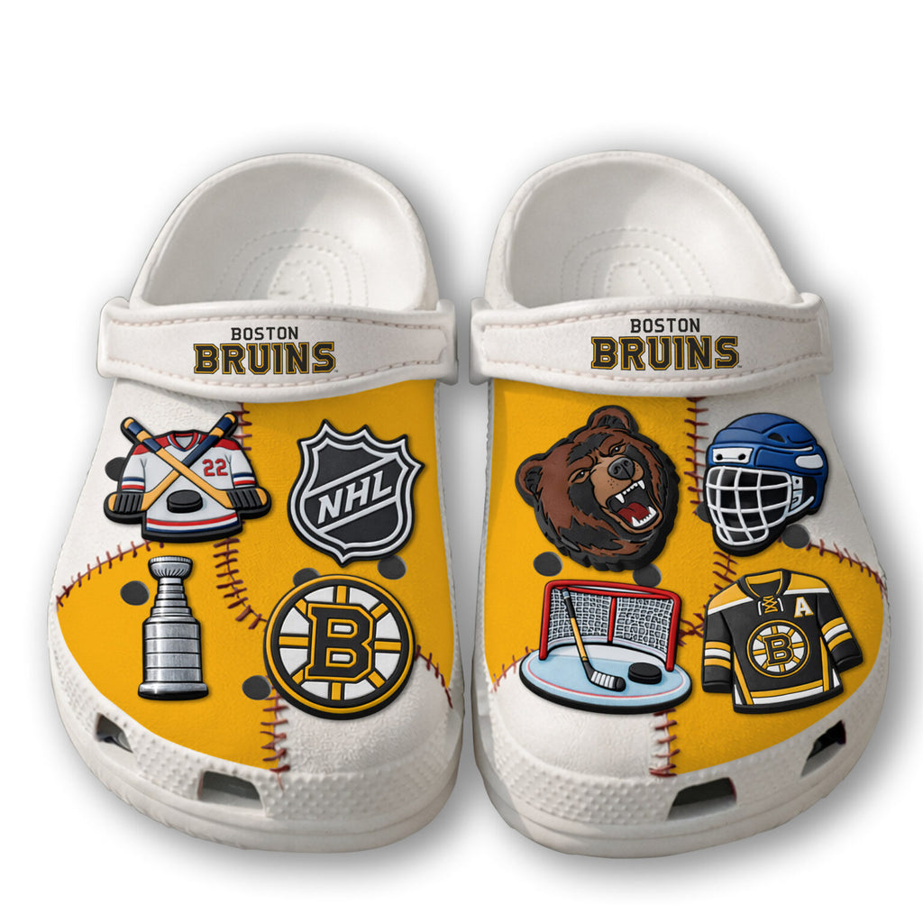 Boston Bruins Hockey Clogs With Charms - LeagueLockerGear