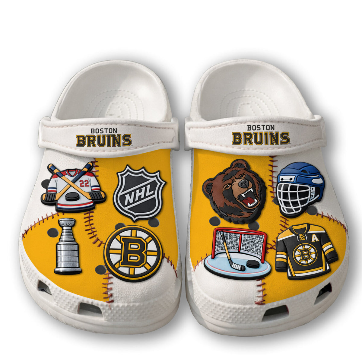 Boston Bruins Hockey Clogs With Charms - LeagueLockerGear