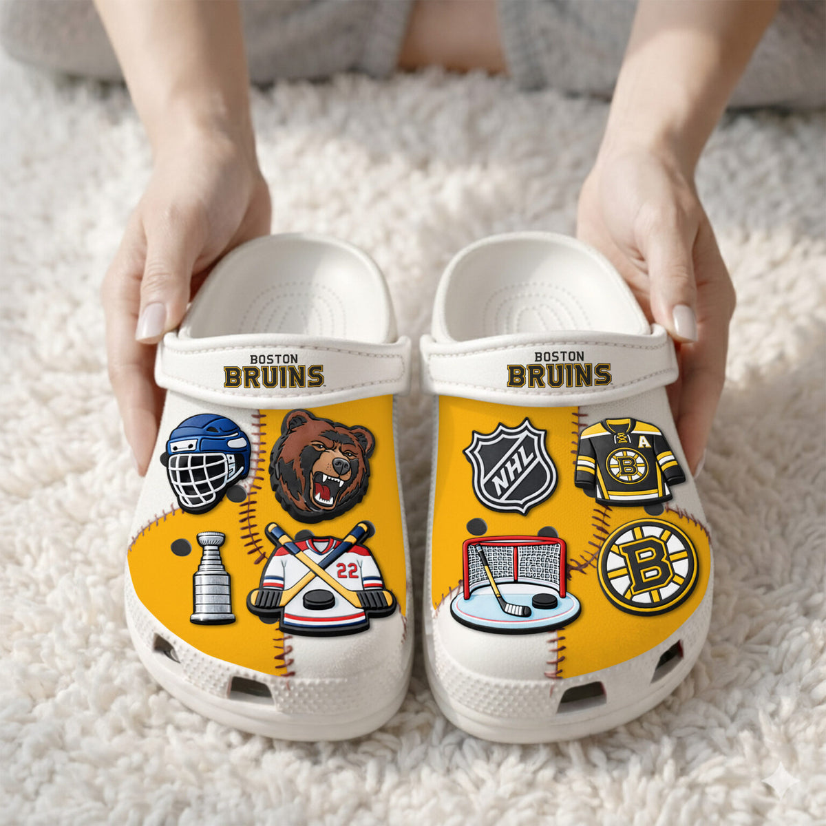 Boston Bruins Hockey Clogs With Charms - LeagueLockerGear