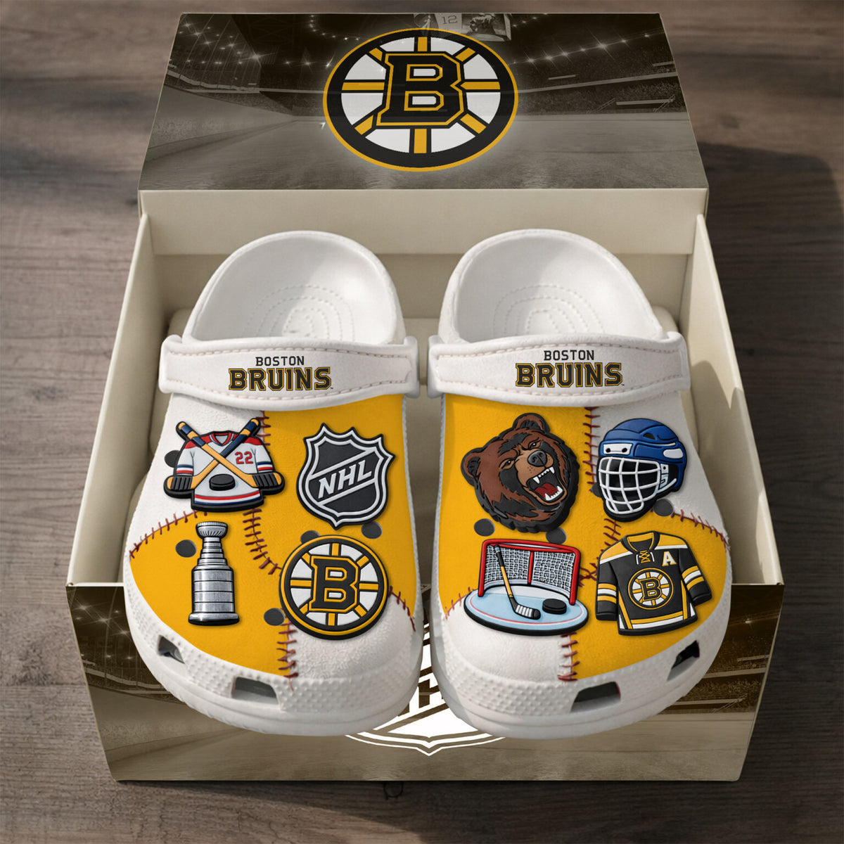 Boston Bruins Hockey Clogs With Charms - LeagueLockerGear