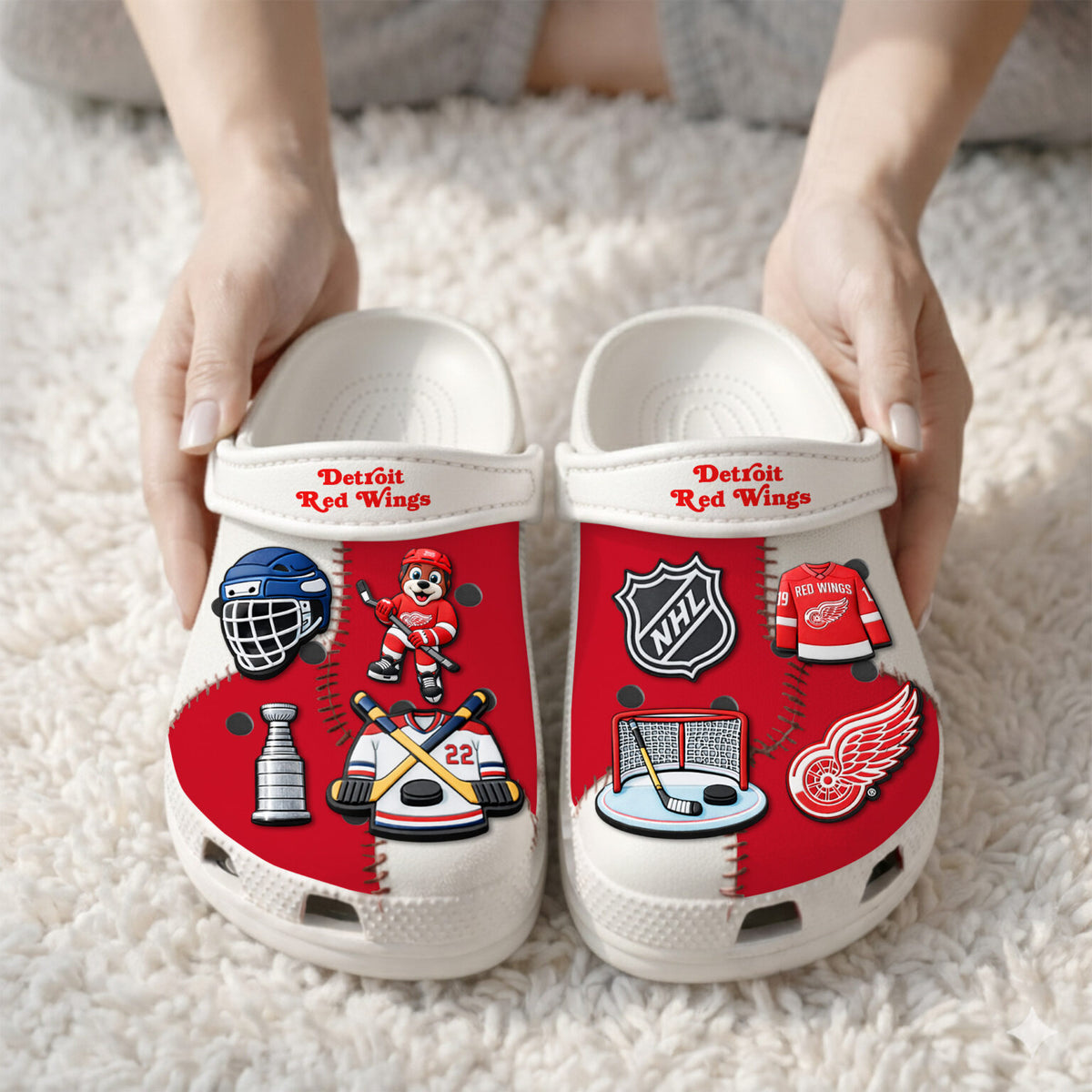 Detroit Red Wings Hockey Clogs With Charms - LeagueLockerGear