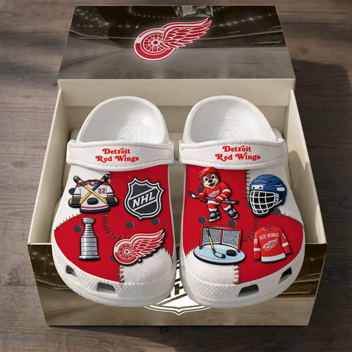 Detroit Red Wings Hockey Clogs With Charms - LeagueLockerGear