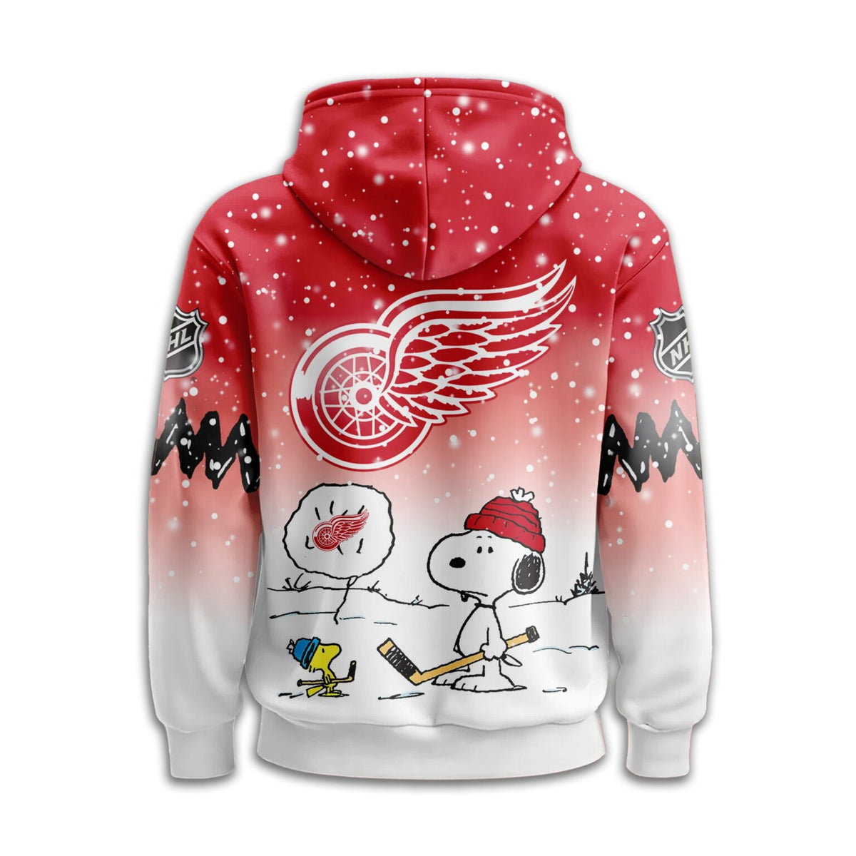 Detroit Red Wings Snoopy Peanuts Charlie Brown Winter Hockey 3D Hoodie - LeagueLockerGear