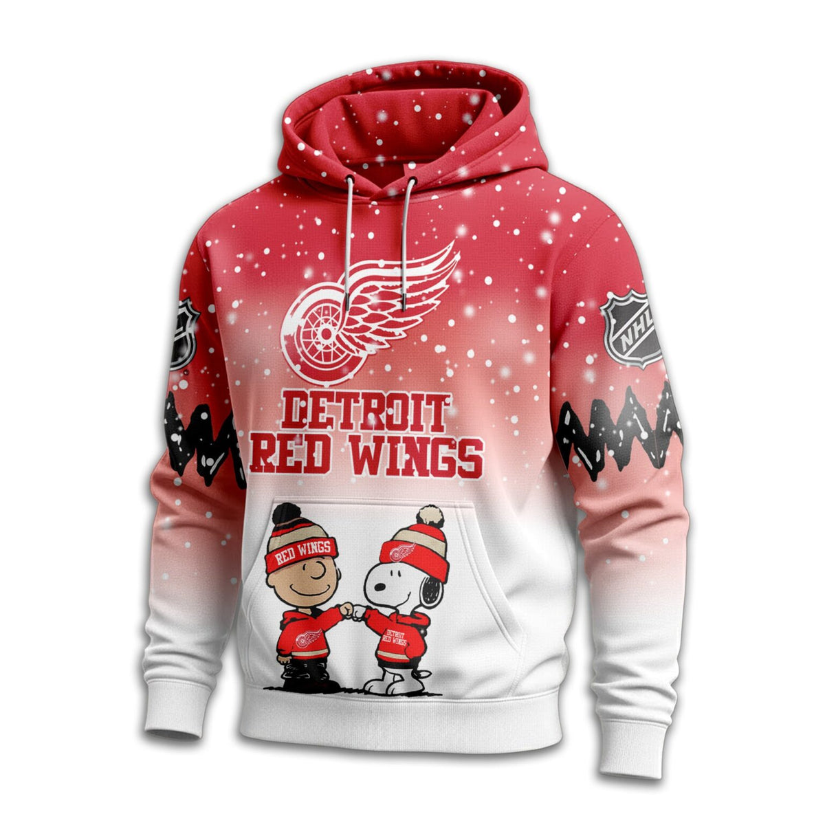 Detroit Red Wings Snoopy Peanuts Charlie Brown Winter Hockey 3D Hoodie - LeagueLockerGear