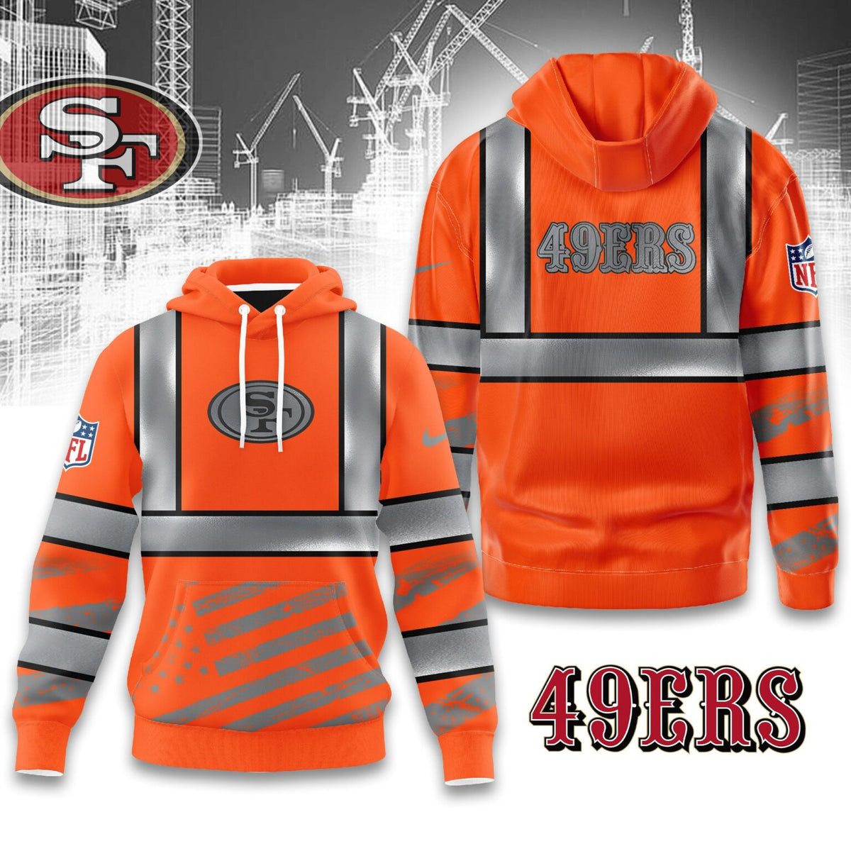 San Francisco 49ers Safety Vest Construction Worker Hoodie - LeagueLockerGear