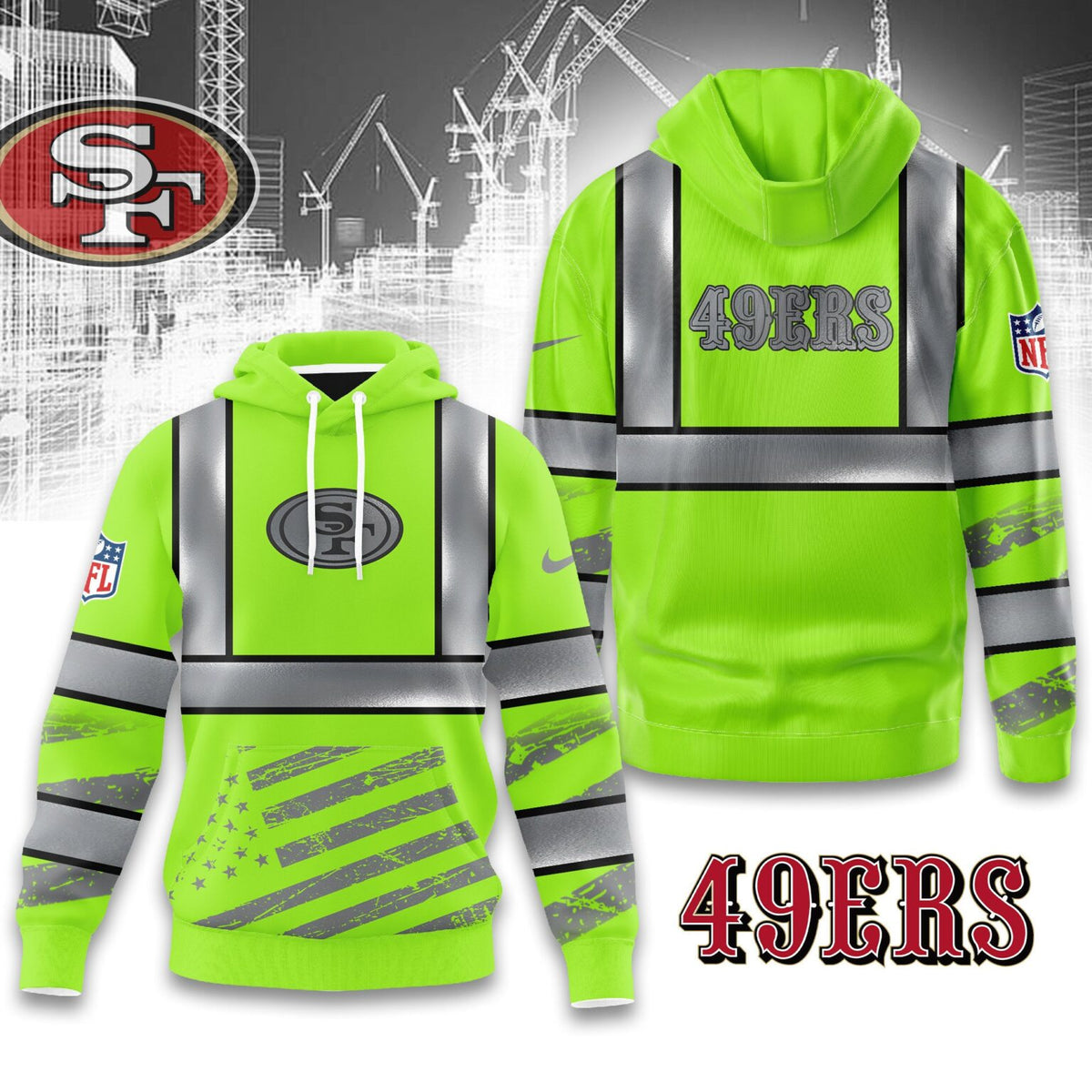 San Francisco 49ers Safety Vest Construction Worker Hoodie - LeagueLockerGear