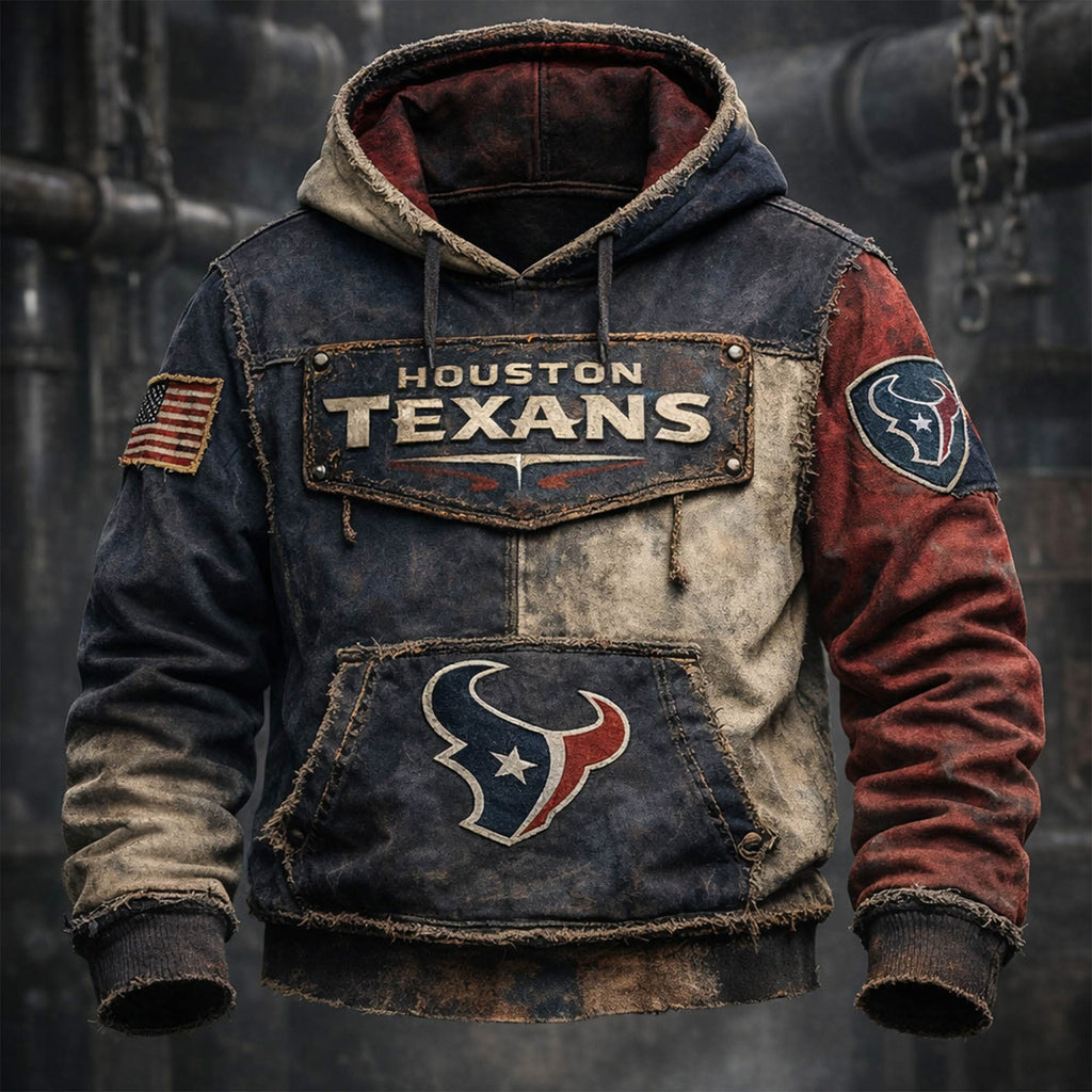 Houston Texans Rugged Leather Style Hoodie - LeagueLockerGear