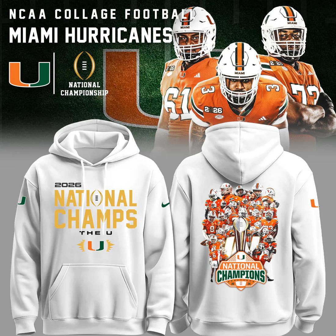 Miami Hurricanes 2026 National Champs Hoodie - LeagueLockerGear