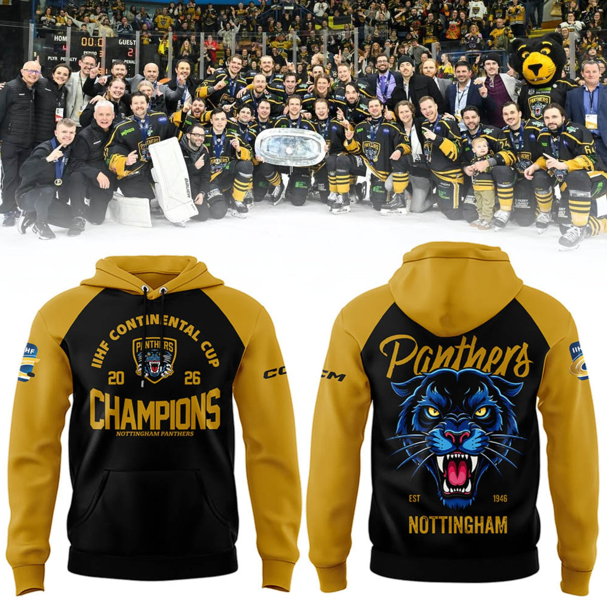 Nottingham Panthers IIHF Continental Cup Champions Hoodie - LeagueLockerGear