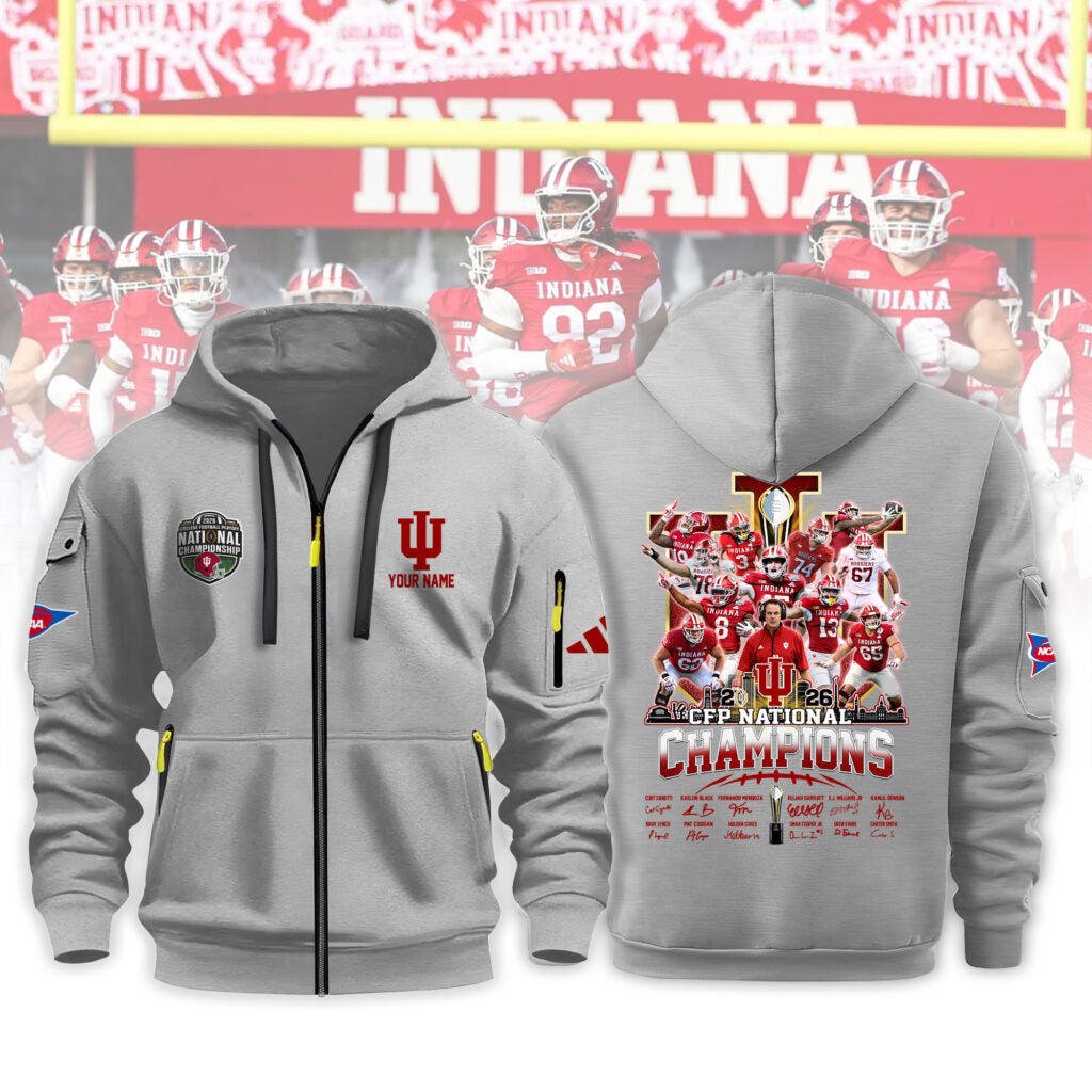 Indiana Hoosiers 2026 CFP National Champions Custom Name Zip Hoodie - LeagueLockerGear