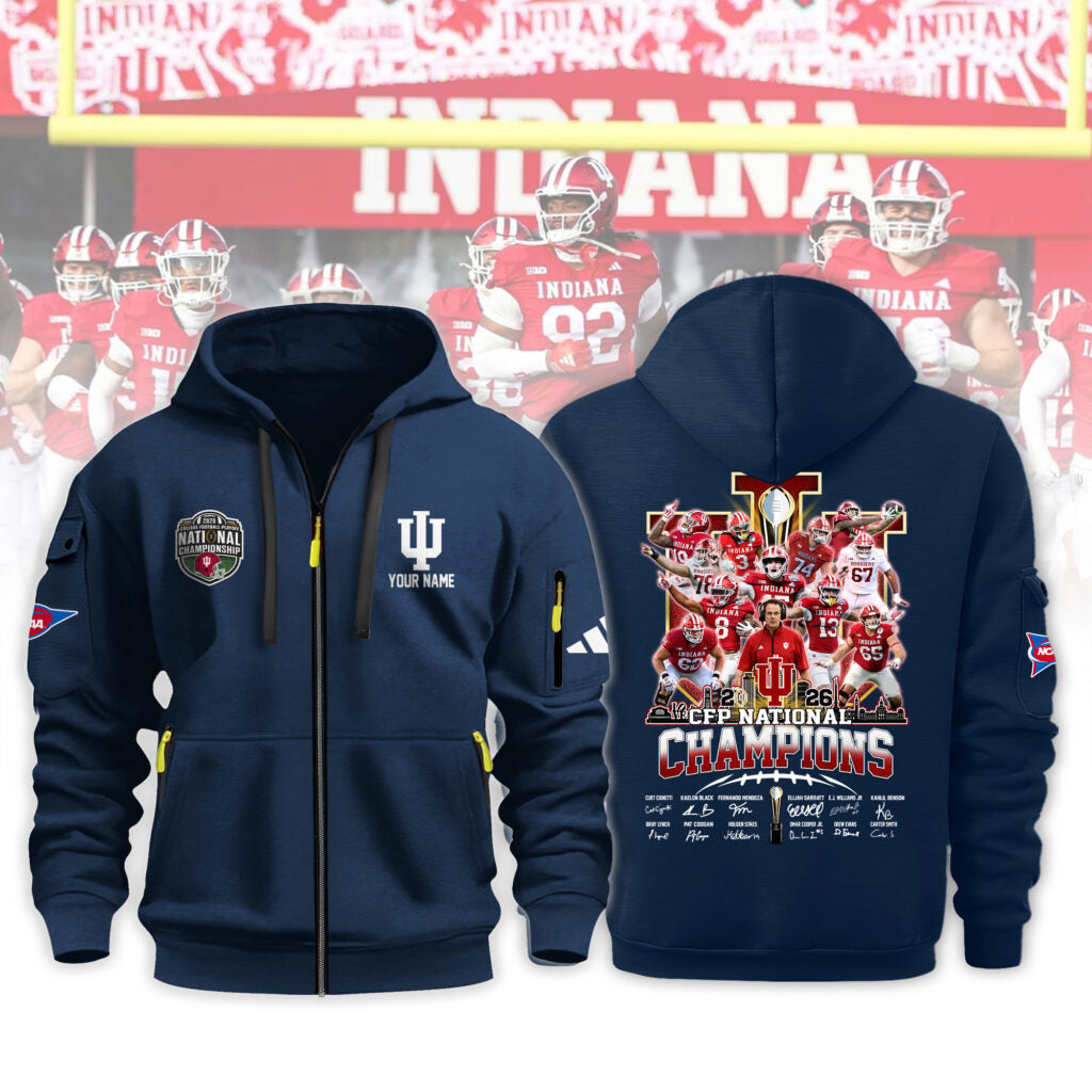 Indiana Hoosiers 2026 CFP National Champions Custom Name Zip Hoodie - LeagueLockerGear
